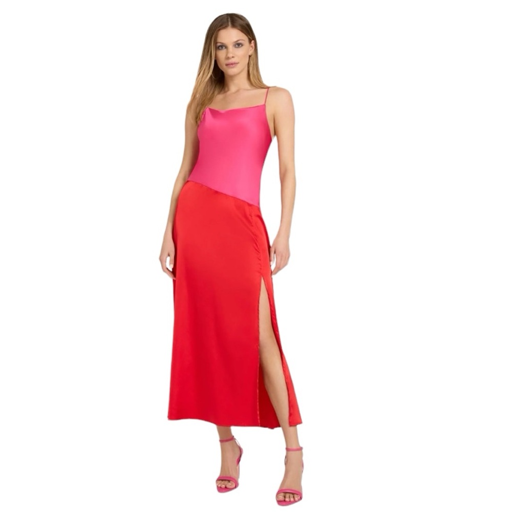 NWT Sugarlips Colorblock Satin Midi Dress - Picture 5 of 9